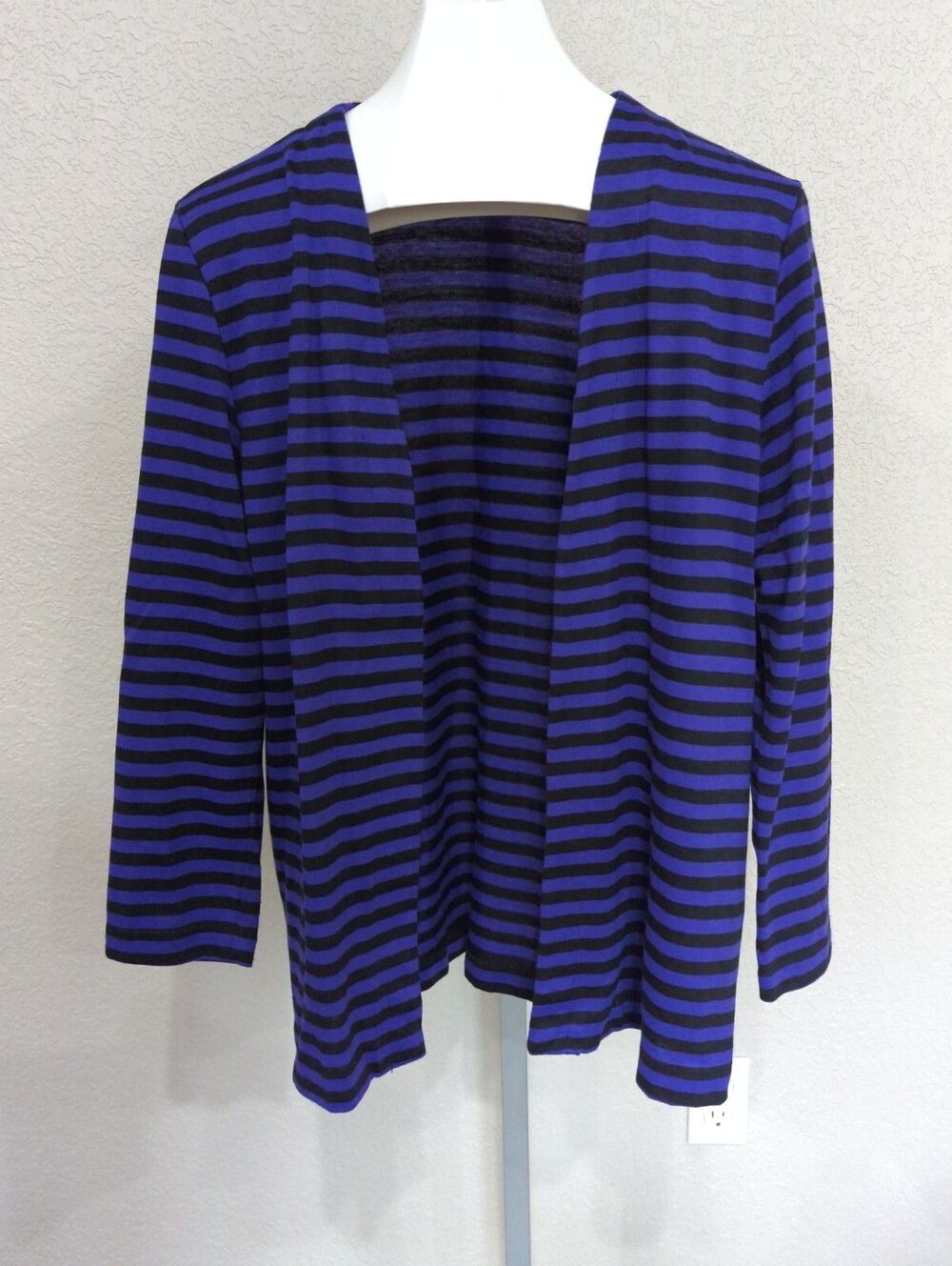 Vintage Item Eyes Cardigan Women M Purple Black Stripes Sweater Open Front Long
